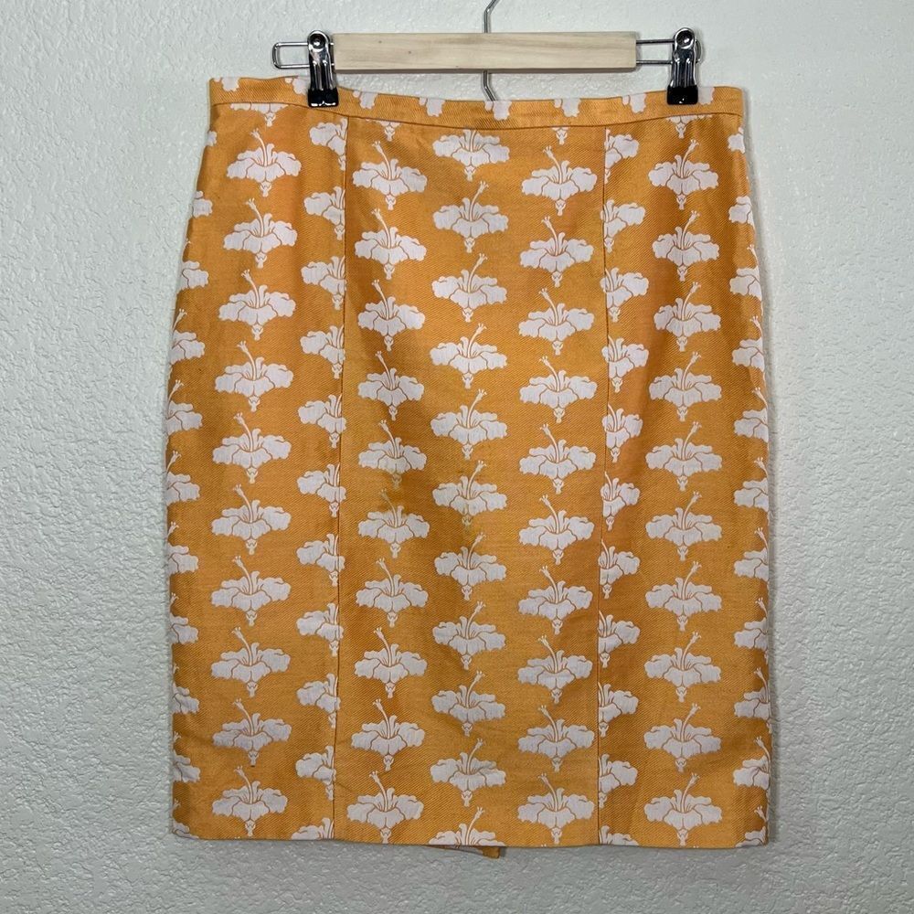 Moschino Cheap and Chic Pencil Skirt Tangerine Orange Embroidered Floral 12